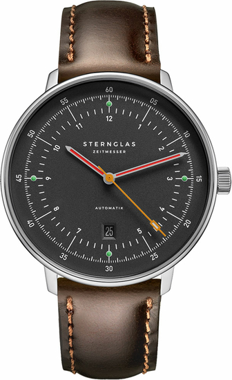 STERNGLAS Hamburg Neugraphit Automatic Silver Brown S02-HH39-BR03